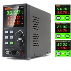 galook dc power supply variable, bench power supply with 3 memory storage, encoder knob, 4-digit led display, usb interface programmable adjustable switching regulated variable power supply(30v 10a)