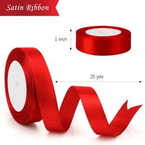 Christmas Red Ribbon for Gift Wrapping 1 Inch 25 Yards Christmas Ribbon Christmas Tree Ribbon Flowers Ribbons for Crafts Red Satin Ribbon for Gift Wrapping Ribbon Making Ribbons for Flower Bouquets