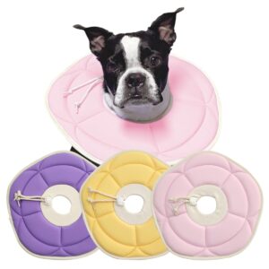 adjustable flower recovery collar for dogs and cats, soft comfortable lightweight, prevent licking wounds, non-vision blocking, pink,yellow,purple (purple, large)