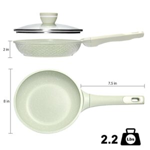 Non stick Frying Pans 8 in Skillet with Lid, Omelet Pan, Small Frying Pans Nonstick, Healthy Cookware Non Toxic Chefs Pan, Egg Pan with Heat Resistant Handle,100% PFOA PFAS-Free, Cooking all stovetop