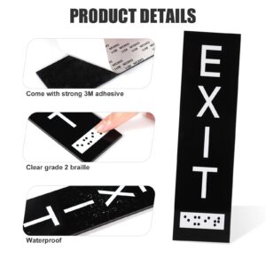 4pcs Vertical Exit Sign with Braille, 7x2 Inch Acrylic Exit Signs for Business Ada with Mounting Adhesive Strip Raised Letters ADA Exit Sign for Indoor Outdoor Use