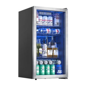 urbansync beverage refrigerator and cooler, 3.2 cu.ft mini fridge with glass door for soda beer or wine, freestanding small drink dispenser, digital temperature control, home, bar, office.