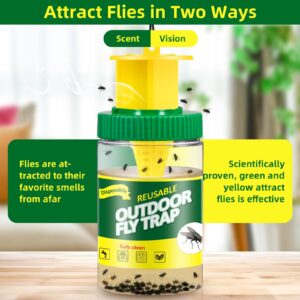 3 Pack Outdoor Hanging Fly Trap Bottles, Reusable Fly Killer Trap Catcher Jar with Natural Bait Refill and Tie Included,Fly Repellent for Outdoor Use Only - Controls Flies for Patios,Barns,Ranches