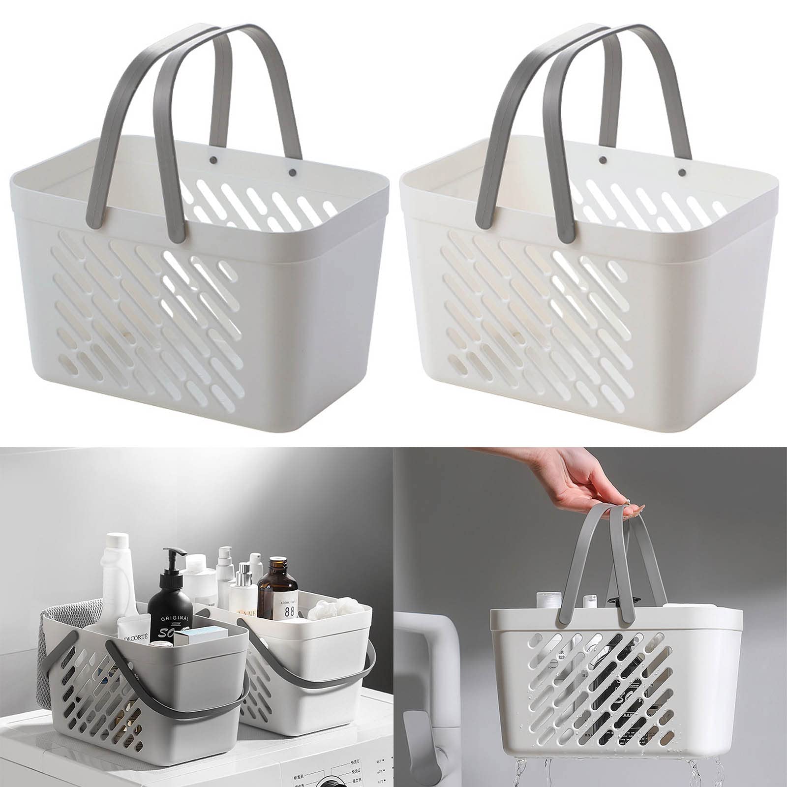 GMBYLBY Bath Basket With Handle Storage Organization Hollow Draining Container For Home Bathroom Shampoo Lotion Holder Bath Basket