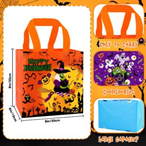 DULEFUN 8pcs Halloween Trick or Treat Bags, Halloween Tote Gift Bags with Handles Reusable Non-Woven Goodie Candy Bags for Gifts Wrapping Halloween Party Favor Supplies