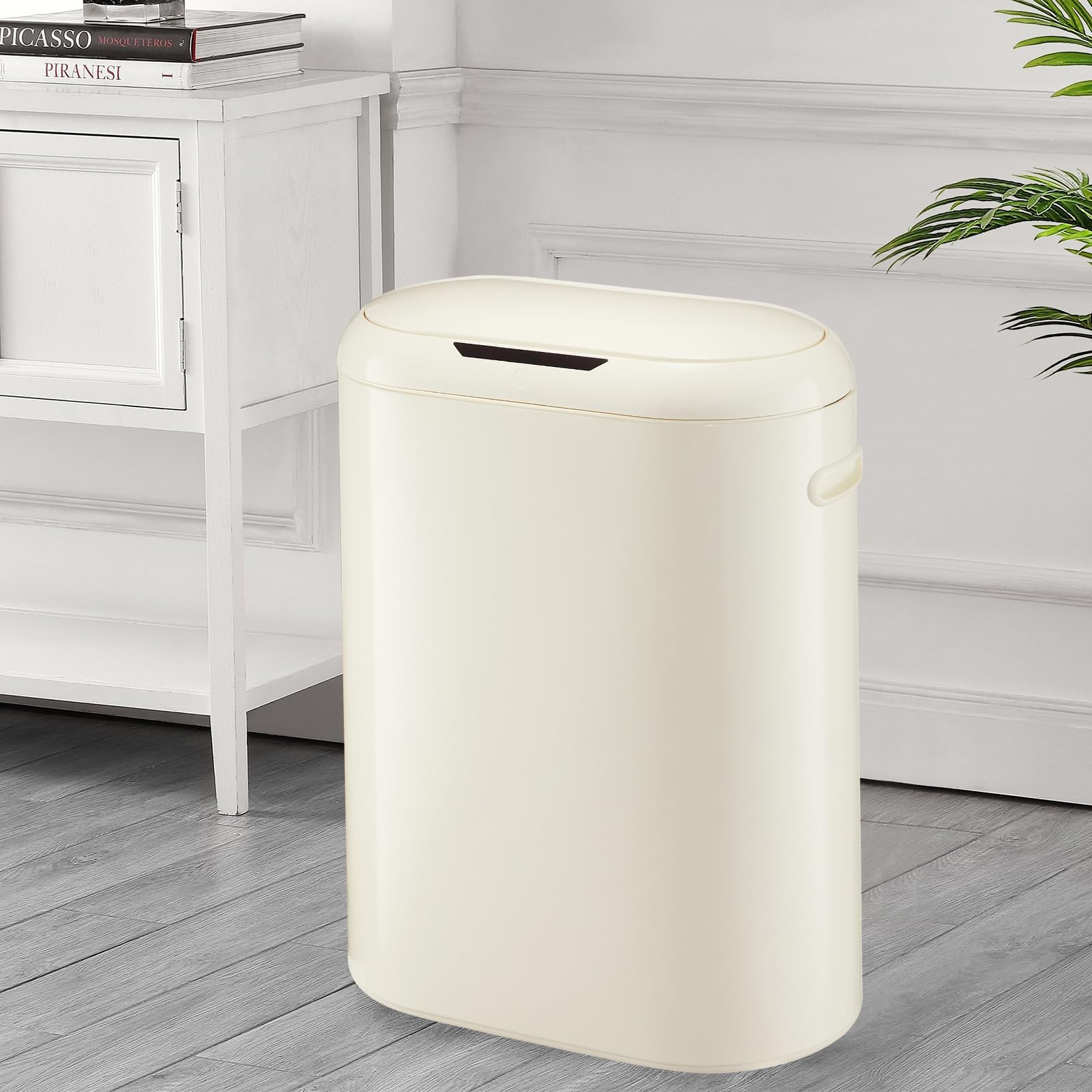 13 Gallon SensorCan, 50L Slim Automatic Touchless Motion Sensor Kitchen Trash Can with Soft Close Lid, Without Inner Bucket, Cream White