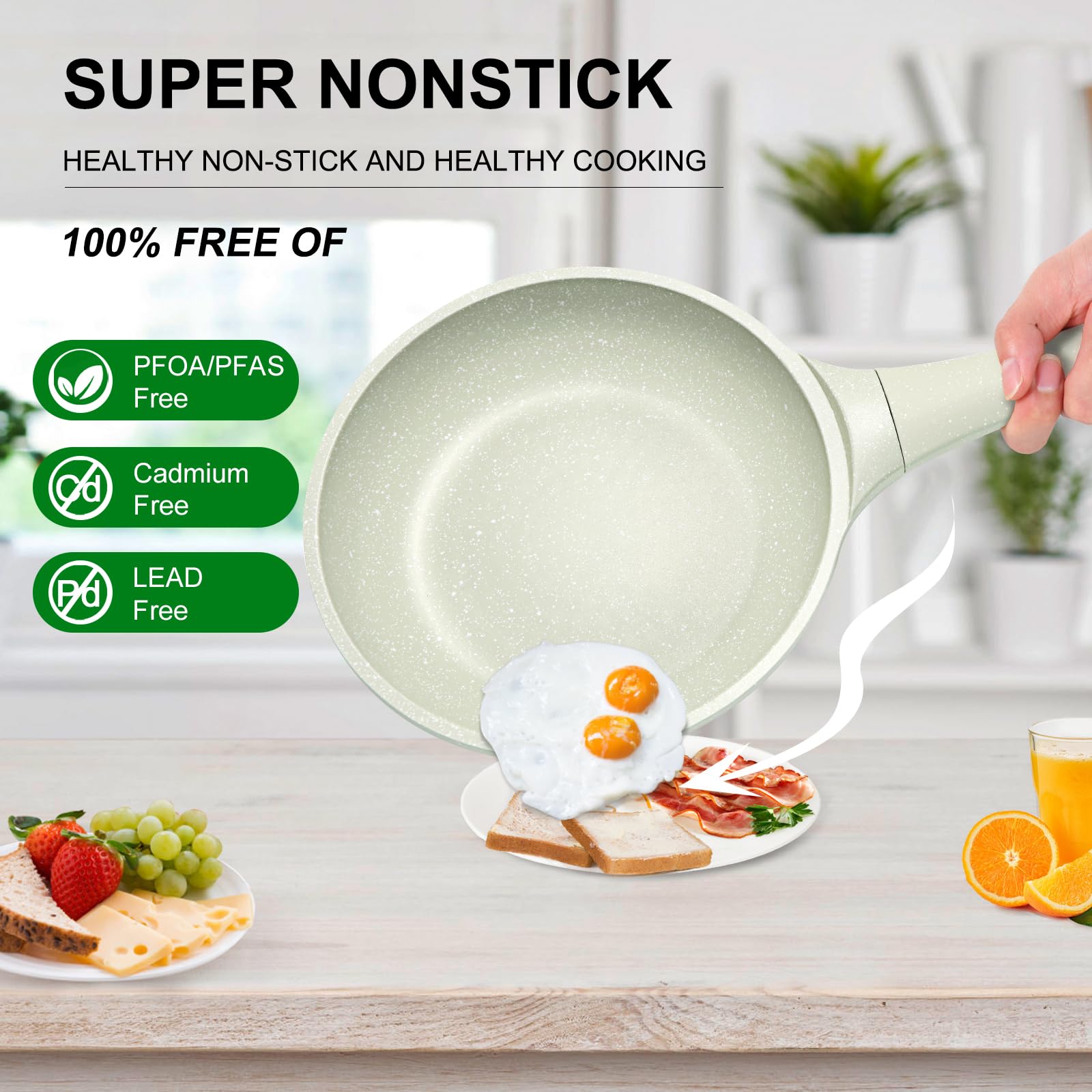 Non stick Frying Pans 8 in Skillet with Lid, Omelet Pan, Small Frying Pans Nonstick, Healthy Cookware Non Toxic Chefs Pan, Egg Pan with Heat Resistant Handle,100% PFOA PFAS-Free, Cooking all stovetop