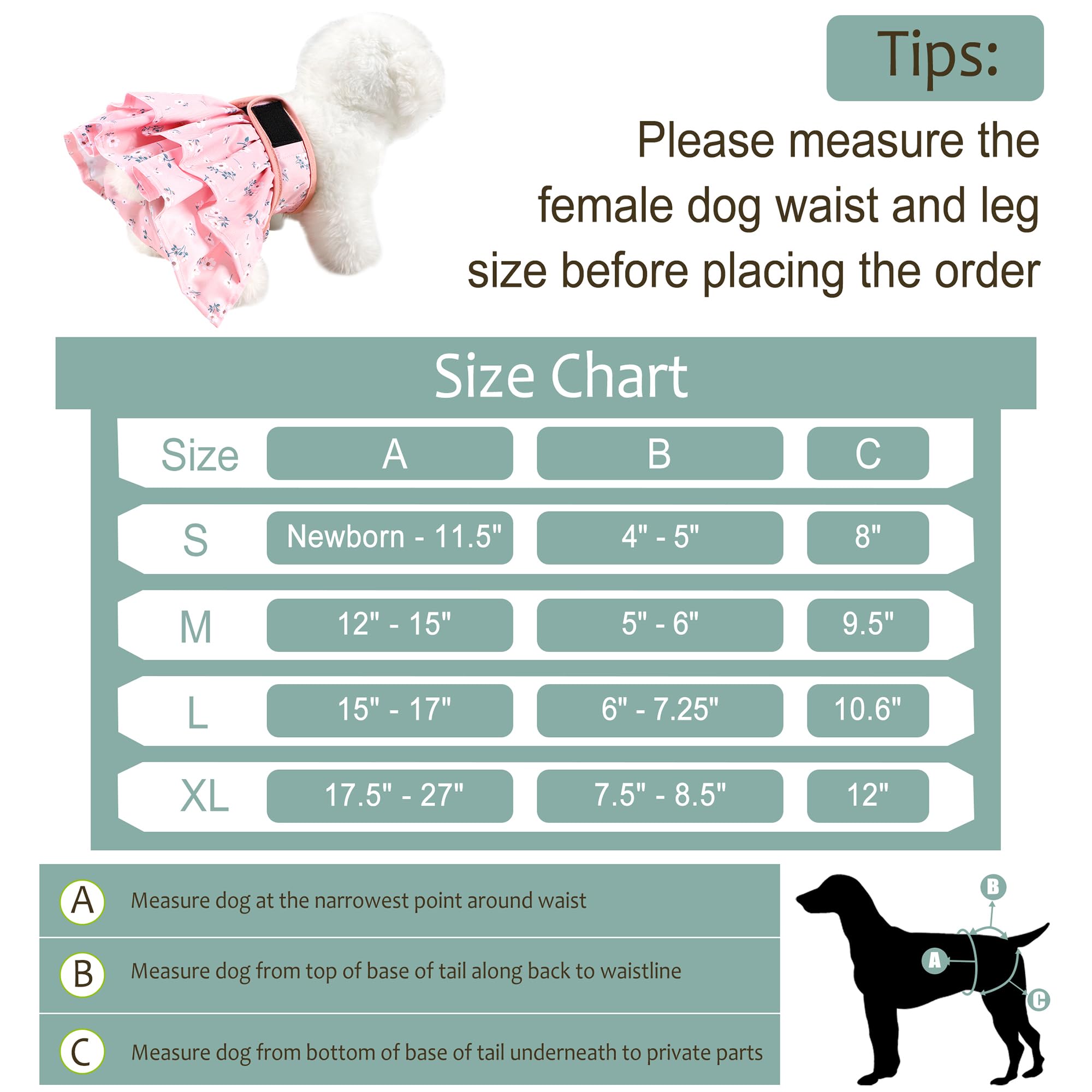 Washable Female Dog Diapers Skirt(4 Pack) - Reusable Doggie Diapers with Adjustable Snaps, High Absorbency Leak-Proof Puppy Diapers for Female Dog in Heat, Period, Incontinence XL