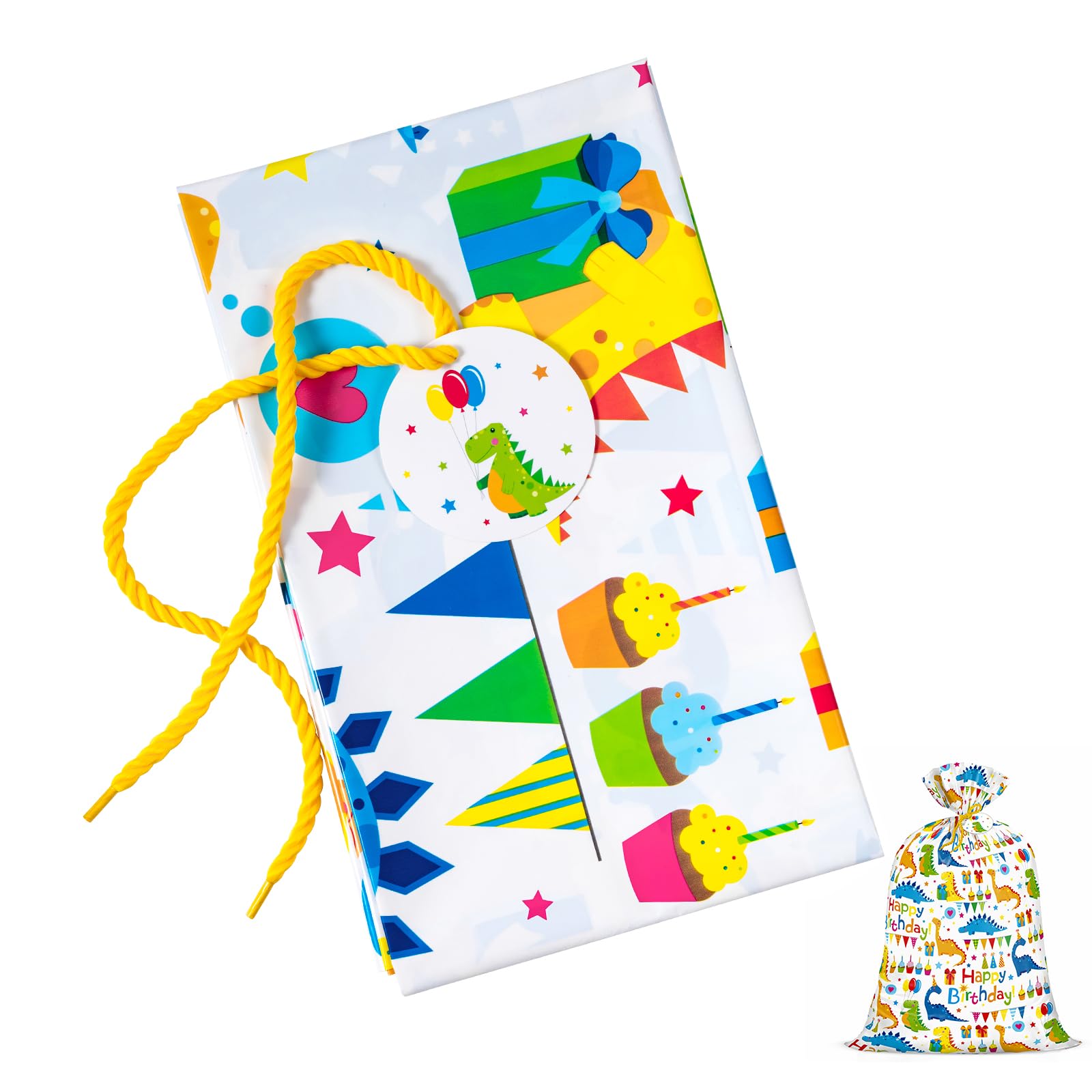 Loveinside Jumbo Large Plastic Gift Bag, Birthday Design Plastic Bag with Tag and Tie for Birthday Party, Graduation, Baby Shower - 56" x 36", 1 Pcs - Dinosaur