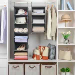 TOPIA HOME 6-Shelf Hanging Closet Organizer, Two Separable 3-Tier Heavy Duty Closet Organizer, Hanging Closet Shelves with Pockets for Clothes, Sweater, Shoe, Purse, Nursery, 12" Dx12 Wx48 H, Gray