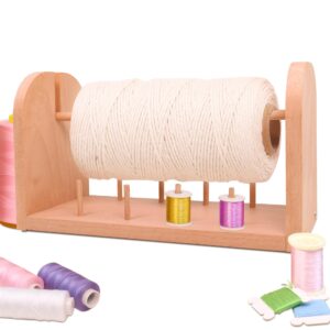 yarn holder for crocheting, 9 thread spool/multifunctional beech thread rack organizer for macrame weaving cord/string, knitting embroidery accessory prevent yarn tangling