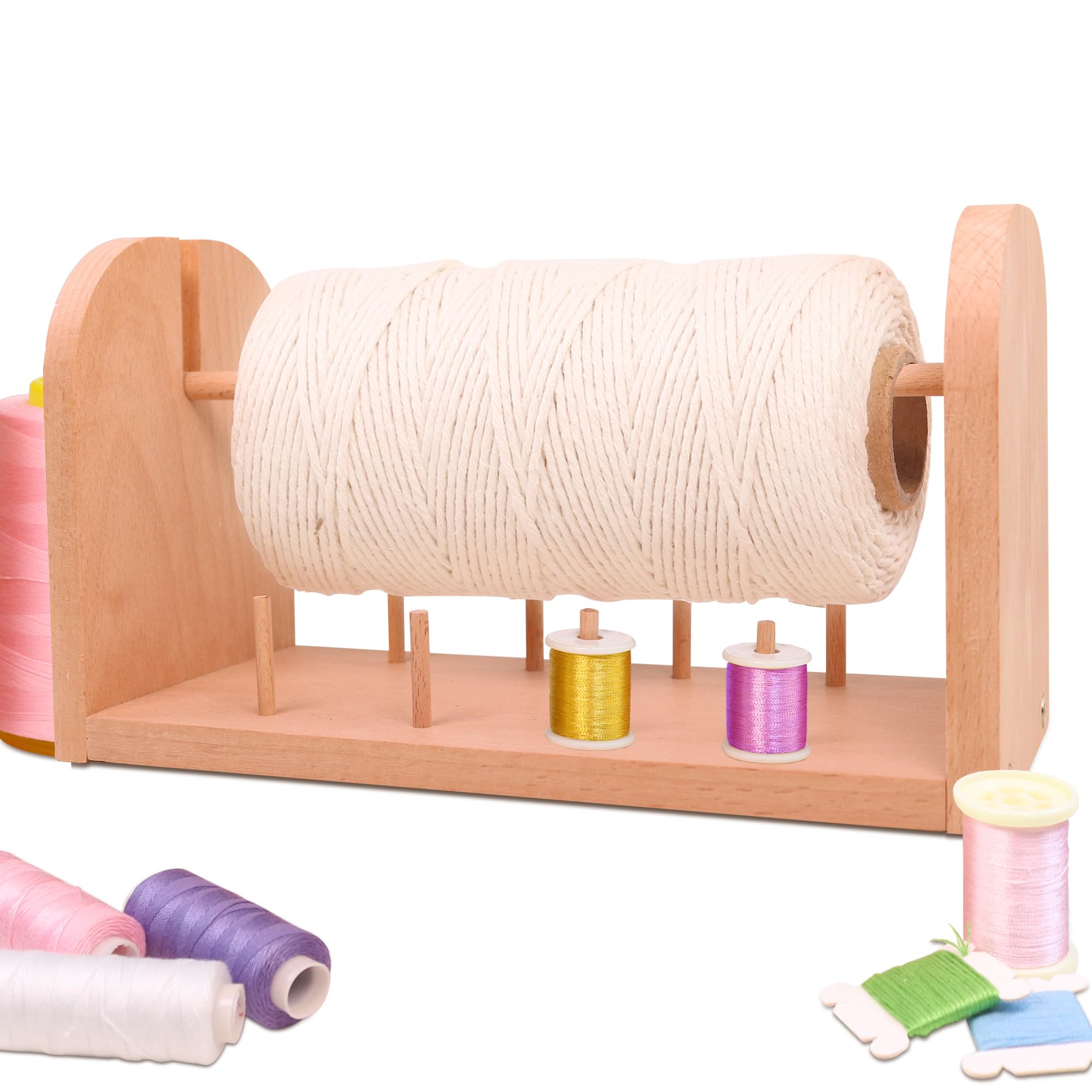 Yarn Holder for Crocheting, 9 Thread Spool/Multifunctional Beech Thread Rack Organizer for Macrame Weaving Cord/String, Knitting Embroidery Accessory Prevent Yarn Tangling