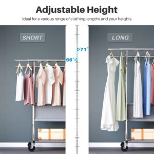 HOKEEPER Clothing Rack Heavy Duty Clothes Rack for Hanging Clothes Load 625LBS Extendable Double Rod Clothes Rack, Adjustable Rolling Garment Rack with Wheels, Basket & Shelves 71.2''W*23.6''D*68.5''H