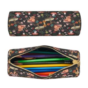 Aoojanu Mushrooms Snails Butterflies Leather Pencil Case Zipper Pen Makeup Cosmetic Holder Pouch Stationery Bag For School, Work, Office