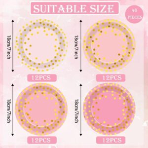 CHUNNIN 48 Pcs Pink and Gold Party Paper Plates Pink Party Supplies 7 In Gradient Pink Party Dinner Plates Pink Gold Party Disposable Plates for Birthday Wedding Baby Shower Bridal Party Decorations