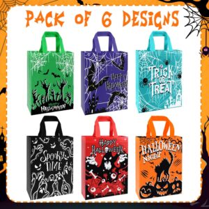 DULEFUN 6pcs Large Halloween Tote Gift Bags, Halloween Trick or Treat Bags with Handles Reusable Non-Woven Goodie Candy Bags for Gifts Wrapping Halloween Party Favor Supplies