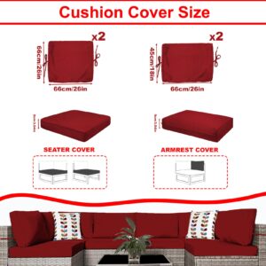 Outdoor Patio Cushion Covers Replacement, Waterproof Furniture Cushion Slipcovers with Zipper, Fit for Wicker Rattan Sectional Couch Chair Furniture Set (4, Red)