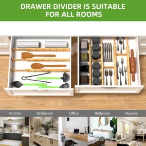 ANTOWIN 4 Pack Expandable Drawer Dividers, 2.2'' High, Extend from 17'' to 22'', Dresser Drawer Organizers, Bamboo Separators for Kitchen, Bedroom, Office, Bathroom, with 12 Pack Divider Inserts