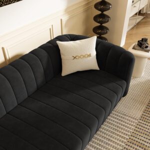 Kadway Mid-Century Modern Sofa for Living Room, 84" Luxury Velvet Loveseat Sofa Couch, Sectional Love Seat Sofa Couch with Gold Legs, Upholstered Sofa for Apartment Bedroom Home Office Black