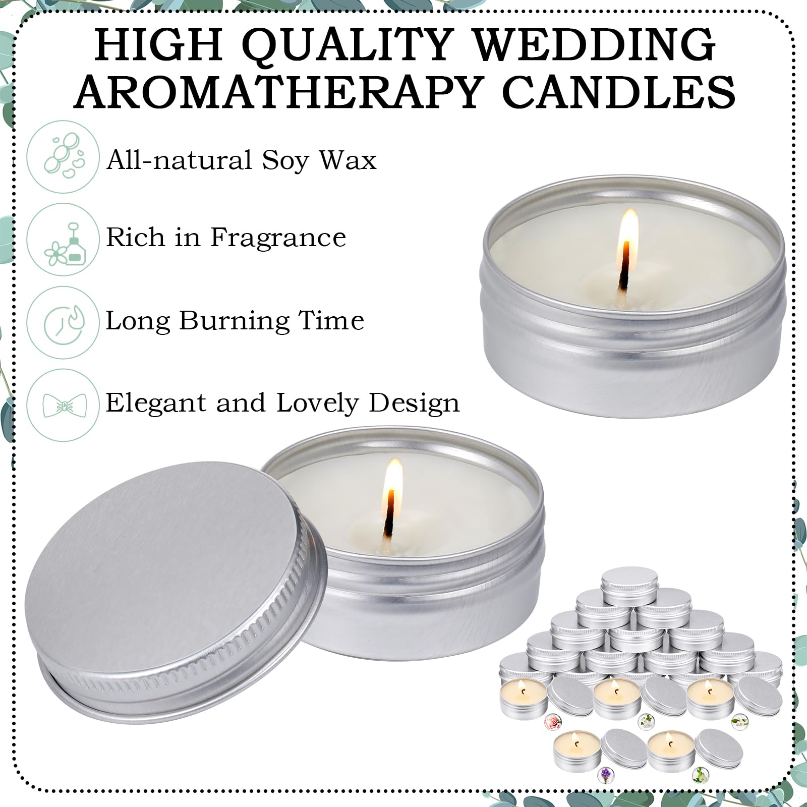 MTLEE 50 Pcs Scented Candles Gift Travel Tin Candle Aromatherapy Candle Favors for Christmas Winter Baby Shower Favors Wedding Gifts, Compound Scent Essential Oil(Wedding)