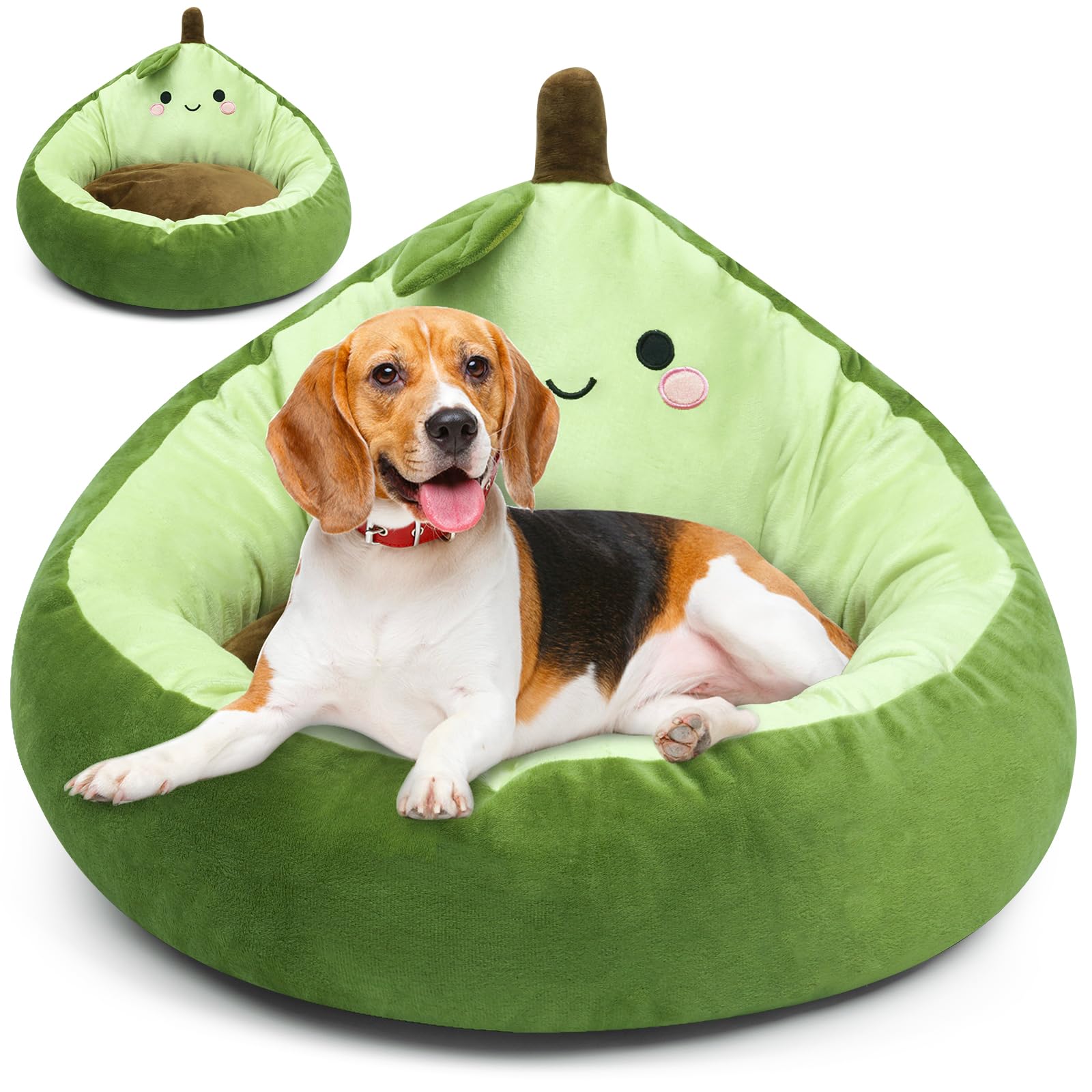 QAUJERY Dog Bed Pet Bed, Cute Calming Dog Bed & Cat Bed, Indoor Washable Dog Bed, Plush Anti-Anxiety Pet Bed for Small Medium Dog & Cat, Non-Slip Bottom, Green, 23"x 23"x 14"