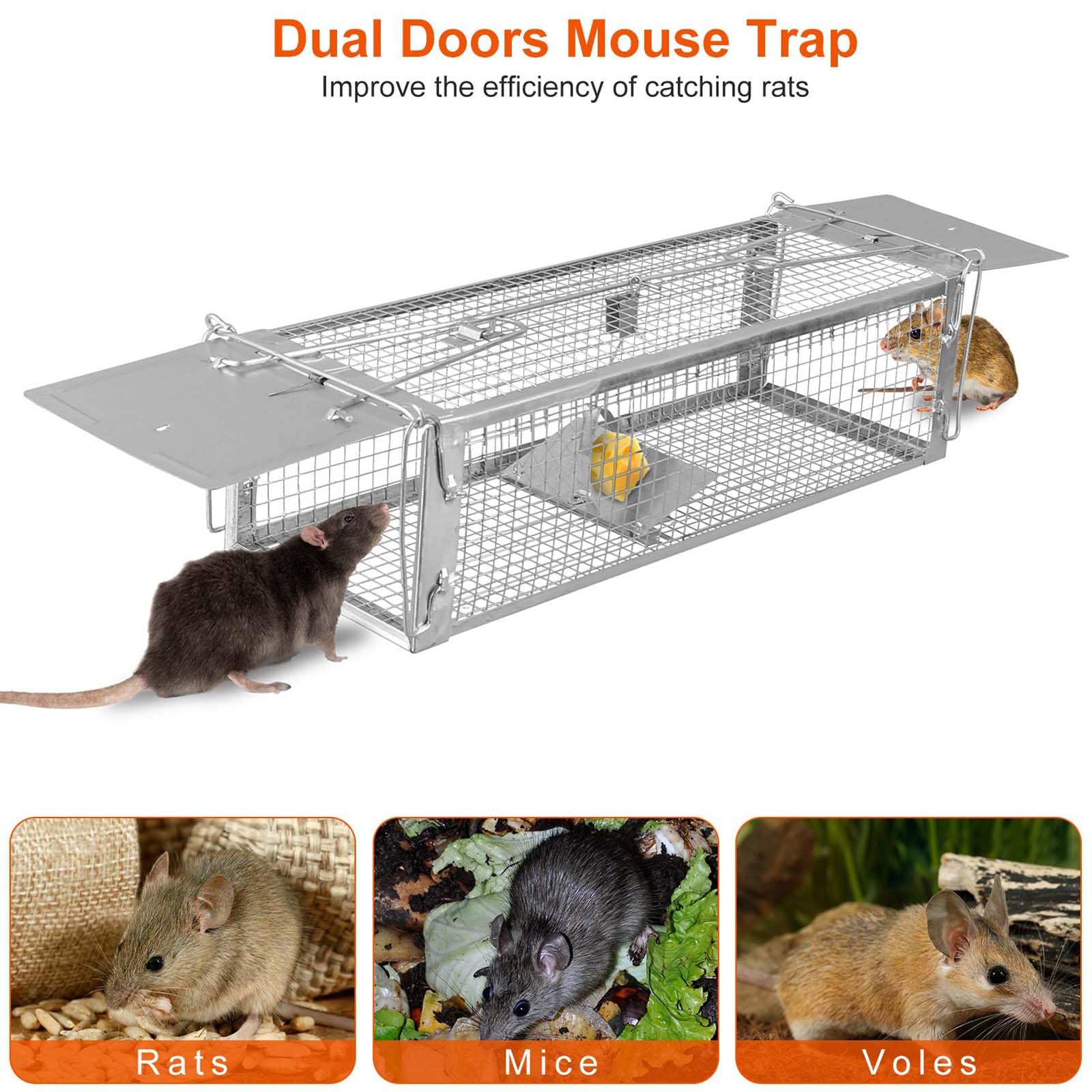 Humane Rat Trap, Mouse Traps Work for Indoor and Outdoor, 16x6x4 Inch Small Rodent Chipmunk Squirrel Trap and Other Live Animal Cage Catch and Release for Kitchen Yard Garage