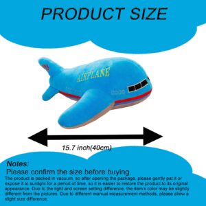 XiRiDa Airplane Plush Aircraft Toy Stuffed Blue Plane Pillow Gifts for Boys Kids 15.7"