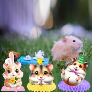 Hamster Honeycomb Centerpieces 11Pcs Hamster Birthday Party Decorations Hamster Table Decorations Guinea Pig Centerpeces for Table Hamster Theme Baby Shower Supplies