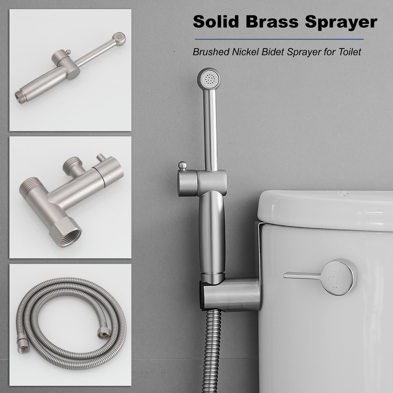 Bathfinesse Bidet Sprayer for Toilet, Solid Brass Handheld Bidet Attachment, Adjustable Water Pressure, Brushed Nickel