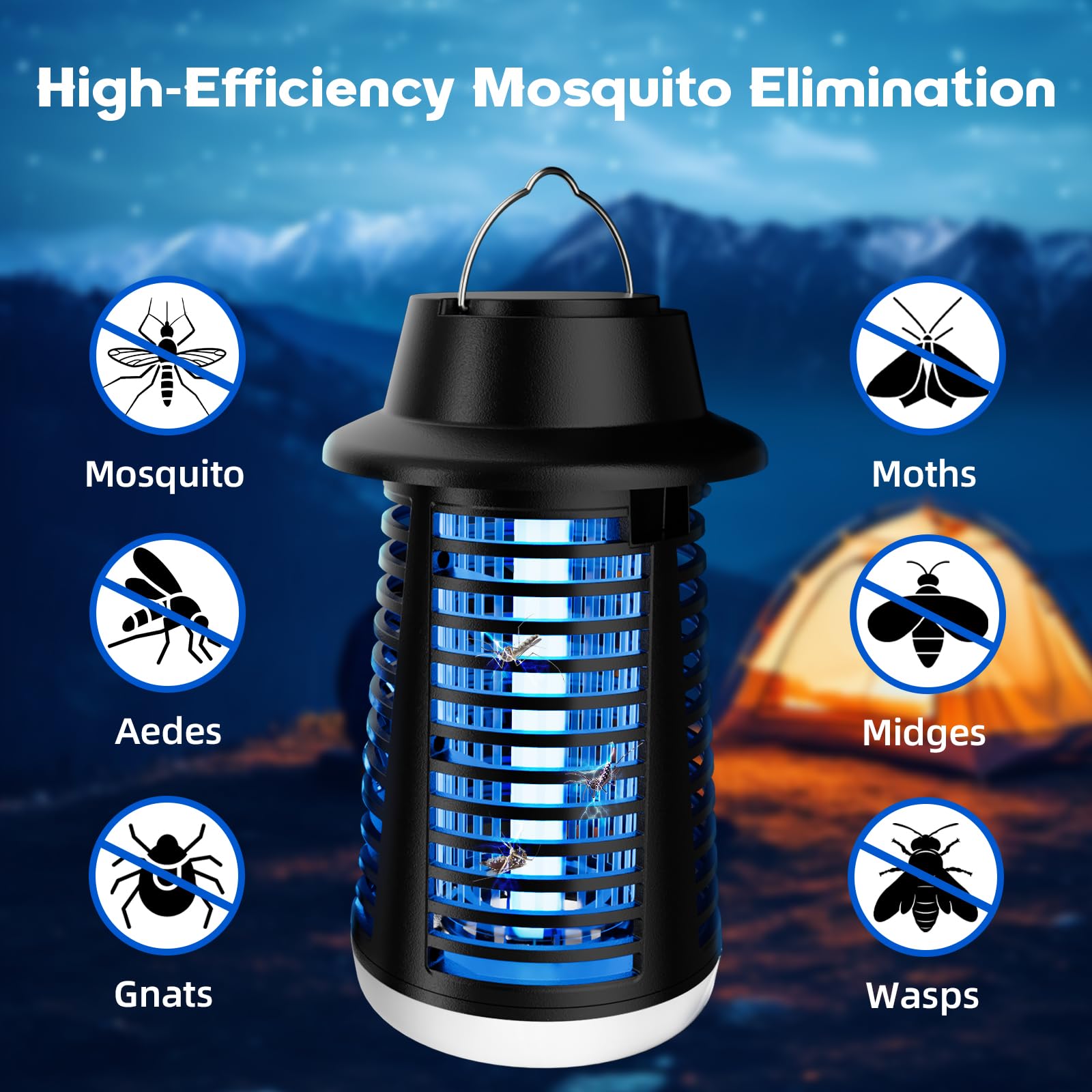 Bug Zapper Outdoor Indoor, Mosquito Zapper, Fly Trap, Waterproof Insect Killer, 3800V Electric Fly Zapper for Home, Patio, Camping, Kitchen