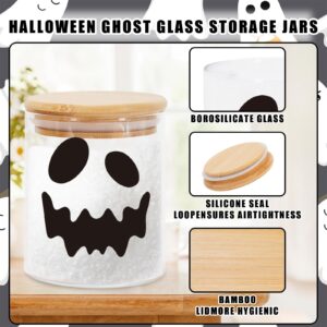 JarThenaAMCS 3Pcs Halloween Glass Storage Jars with Airtight Bamboo Lid Ghost Face Decorative Canisters Sets for Home Kitchen Countertop Decoration