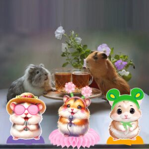 Hamster Honeycomb Centerpieces 11Pcs Hamster Birthday Party Decorations Hamster Table Decorations Guinea Pig Centerpeces for Table Hamster Theme Baby Shower Supplies