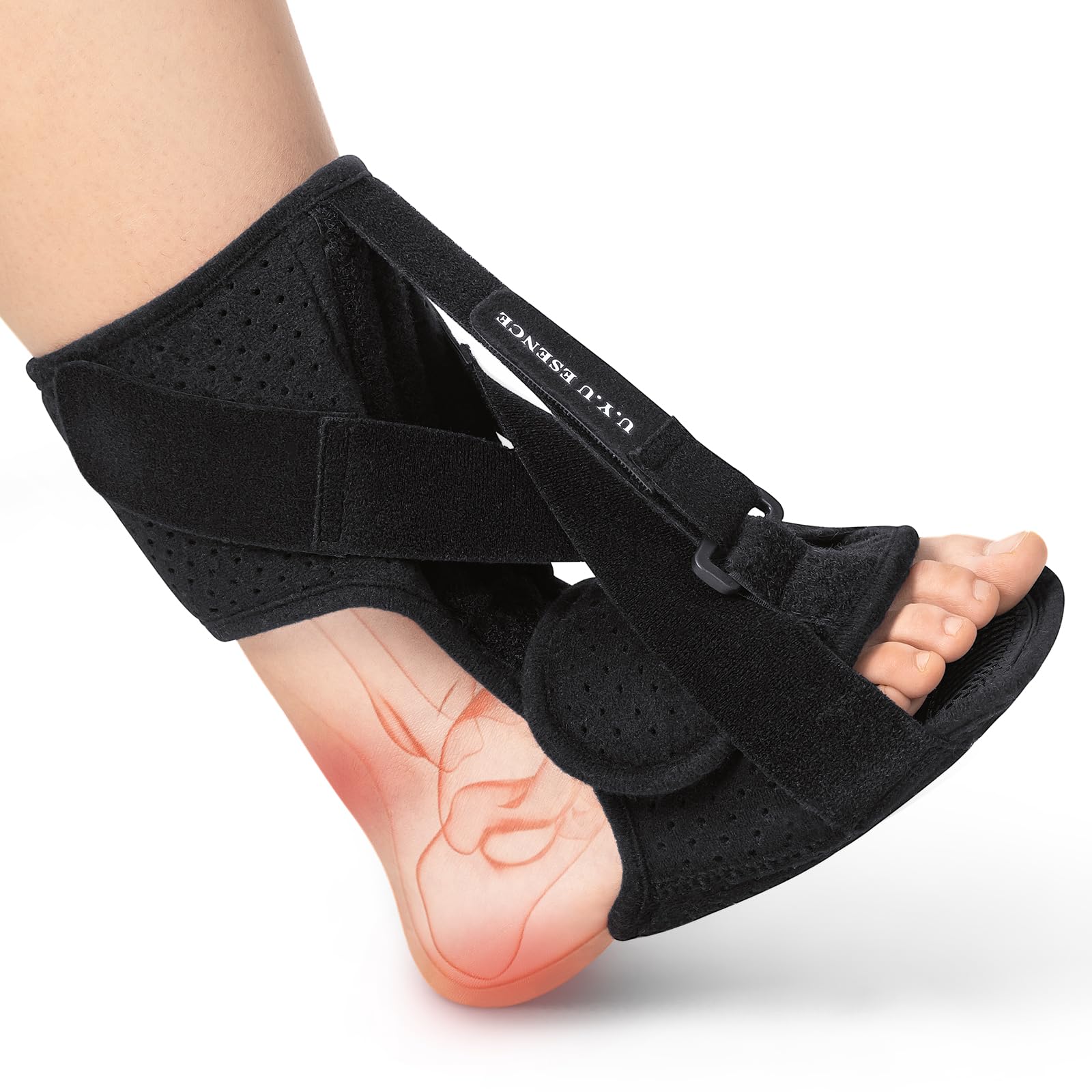 U.Y.U ESENCE Plantar Fasciitis Night Splint Women Men,Plantar Fasciitis Brace for Foot Drop & Plantar Fasciitis relief,Plantar Fasciitis Socks,Sleep Support for Left & Right Foot (Black, L)