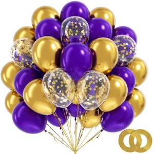 bauanooy purple and gold balloons, 60pcs 12 inch purple metallic chrome gold and confetti balloon for wedding graduation birthday party decorations