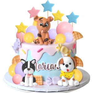 drwate dog cake topper clay figurines puppy star yellow pink purple ball cake topper for dog theme birthday party paw cute dog pet party baby shower supplies (style 01)