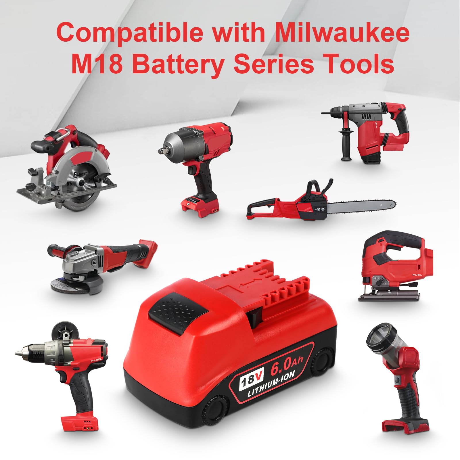 2Pack 6.0Ah Replacement for Milwaukee M18 Battery and Charger Kit Compatible with Milwaukee 18V Battery Cordless Power Tools 48-11-1852 48-11-1850 48-11-1840 48-11-1890 48-11-1828 and Original Charger