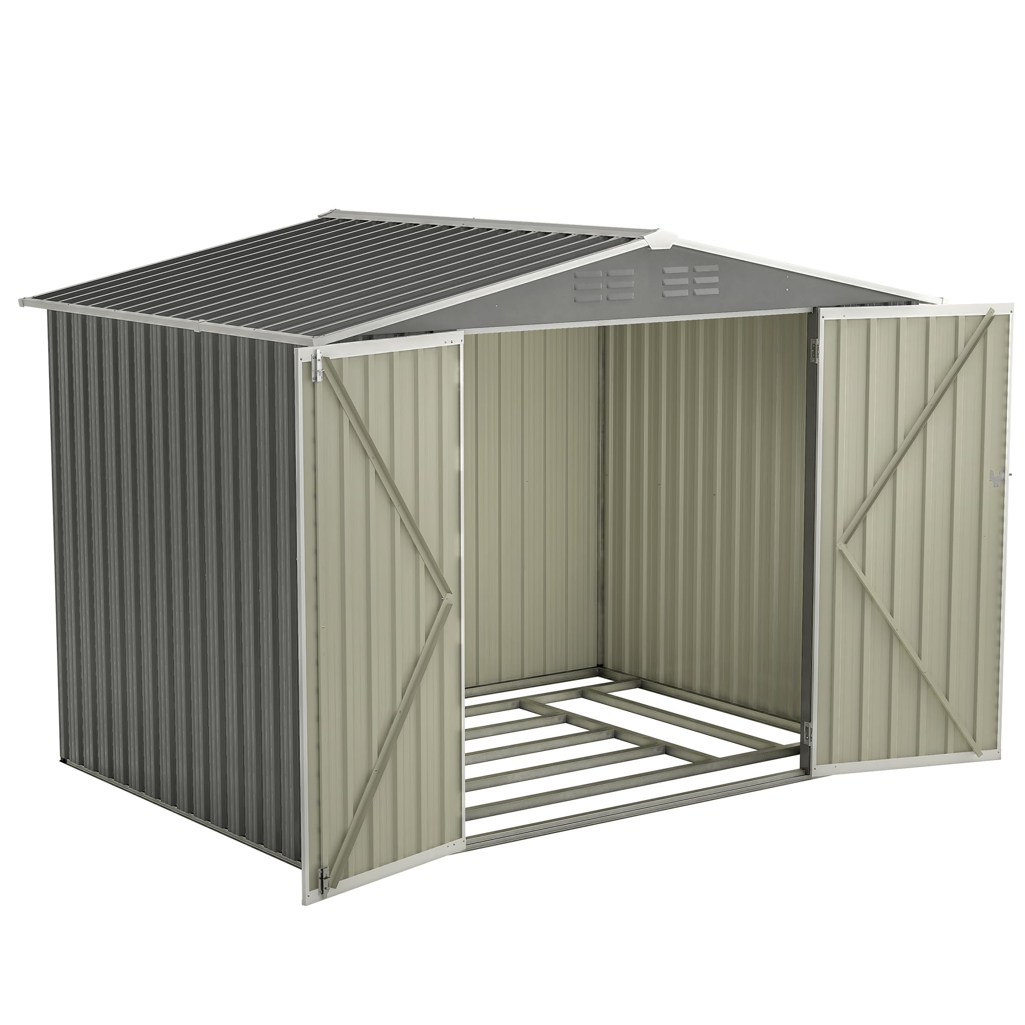 8 x 6 FT Outdoor Storage Shed, Metal Garden Shed with Floor Frame, Tool Shed Outdoor Storage with Lockable Hinged Doors & Air Vents, Storage House Waterproof for Backyard, Lawn, Gray