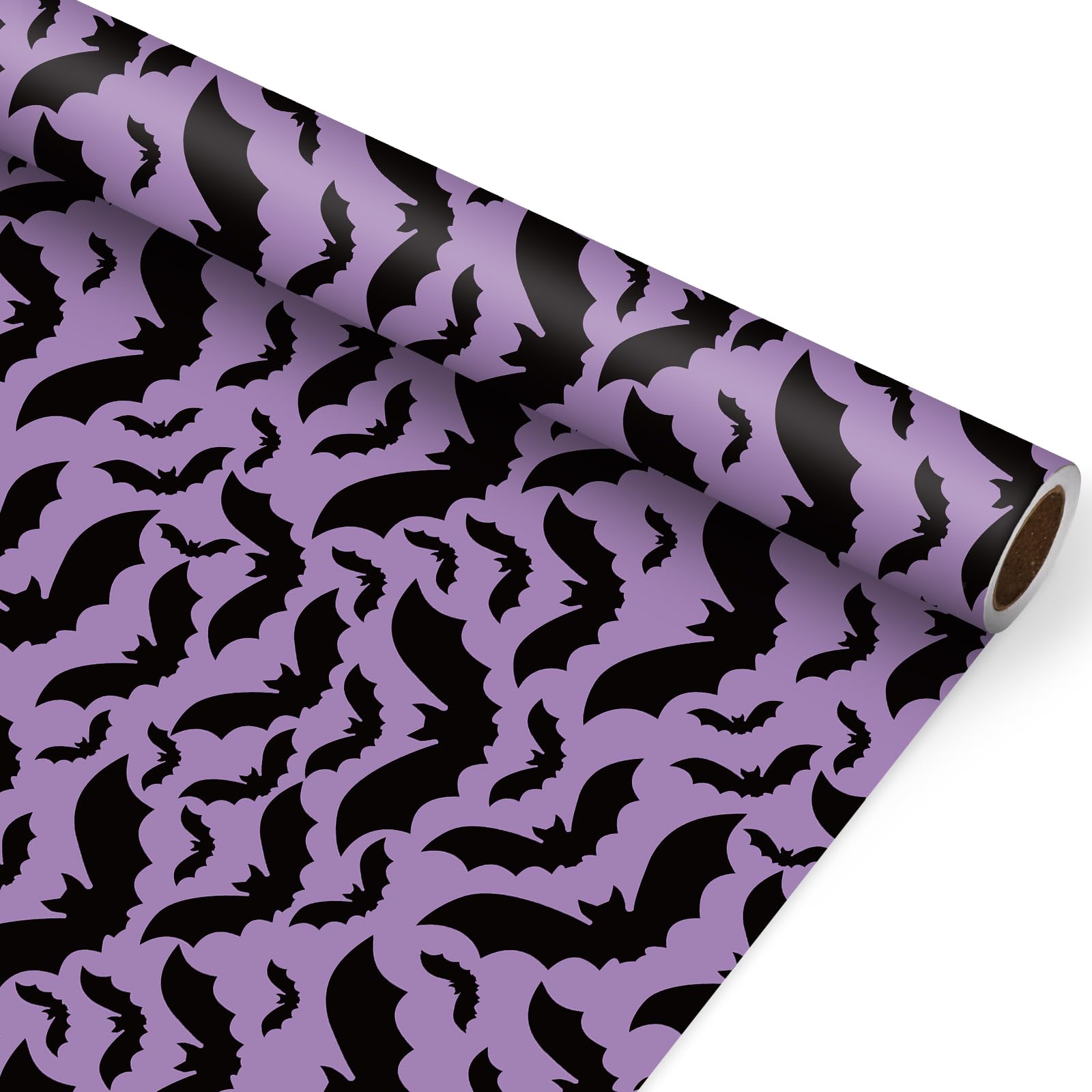 JarThenaAMCS Halloween Wrapping Paper - Mini Roll - 17 In x 32.8 Ft Purple Black Bats Gift Wrap Paper for DIY Art Craft Halloween Birthday Party Supplies