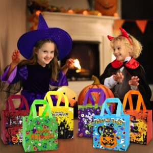 DULEFUN 8pcs Halloween Trick or Treat Bags, Halloween Tote Gift Bags with Handles Reusable Non-Woven Goodie Candy Bags for Gifts Wrapping Halloween Party Favor Supplies