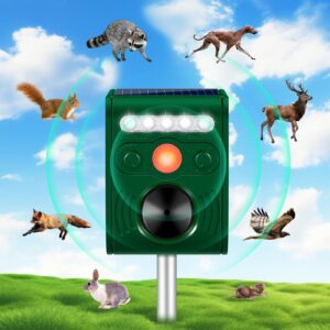 upgraded deer repellent devices animal repellent outdoor solar ultrasonic animal repeller with motion sensor animal deterrent to keep dog raccoon cat coyote skunk squirrel rabbit out of yard farm