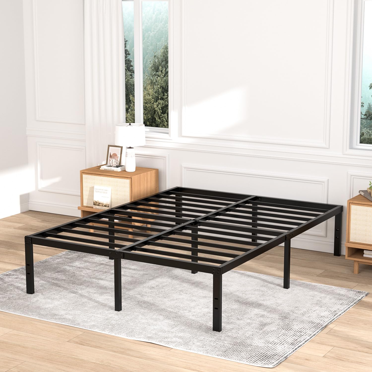 VENI HOME 16 Inch King Bed Frame, Metal Platform Bed Frame with Steel Slats, Storage Space Under Frame, Easy to Assemble, No Box Spring Needed