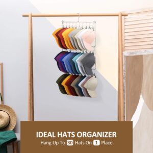 ZEDODIER Hat Hanger Hat Rack for Baseball Caps, Hat Organizer for Closet with 30 Hooks, Space Saving Hat Holder Closet Organizers and Storage, Silver