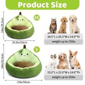 QAUJERY Dog Bed Pet Bed, Cute Calming Dog Bed & Cat Bed, Indoor Washable Dog Bed, Plush Anti-Anxiety Pet Bed for Small Medium Dog & Cat, Non-Slip Bottom, Green, 23"x 23"x 14"