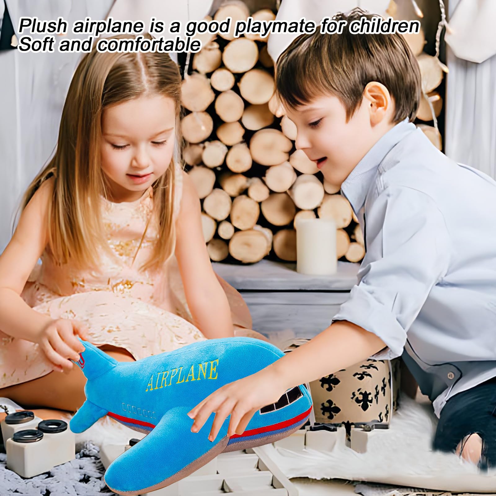 XiRiDa Airplane Plush Aircraft Toy Stuffed Blue Plane Pillow Gifts for Boys Kids 15.7"