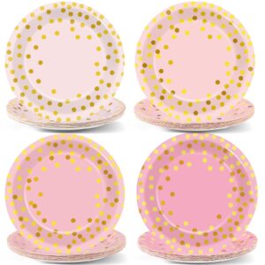 chunnin 48 pcs pink and gold party paper plates pink party supplies 7 in gradient pink party dinner plates pink gold party disposable plates for birthday wedding baby shower bridal party decorations