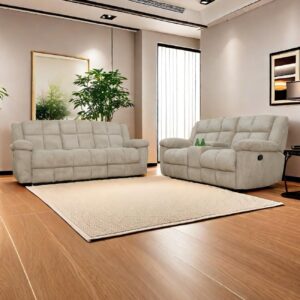 A Ainehome Manual Recliner Sofa Set, Corduroy Recliner Chair, Modern Loveseat Sofa, Modern Reclining Sofa Couch and Recliner Couches for Living Room/Office(Sofa+Loveseat, Beige)