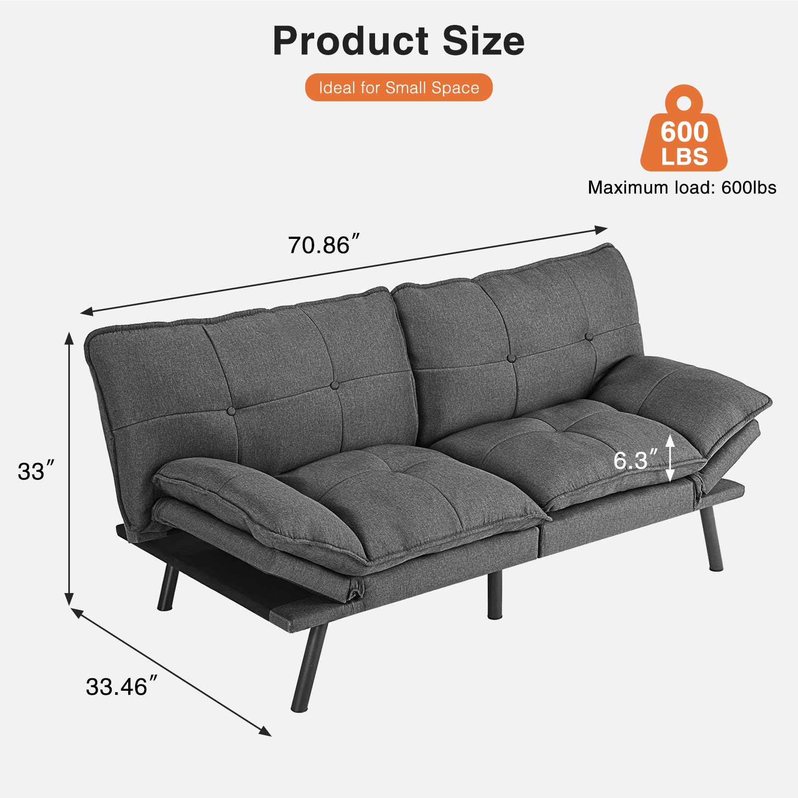 DUMOS futon Sets Sofabed, Dark Grey