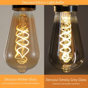 Decoaui E26 ST64 Vintage Edison Light Bulbs, Smoky Grey Coated Glass, Dimmable, 4W(20W Equivalent) 200 Lumin, 2700K Soft White, Spiral Filaments Design, Antique Style, 25000 Hrs, 3-Pack