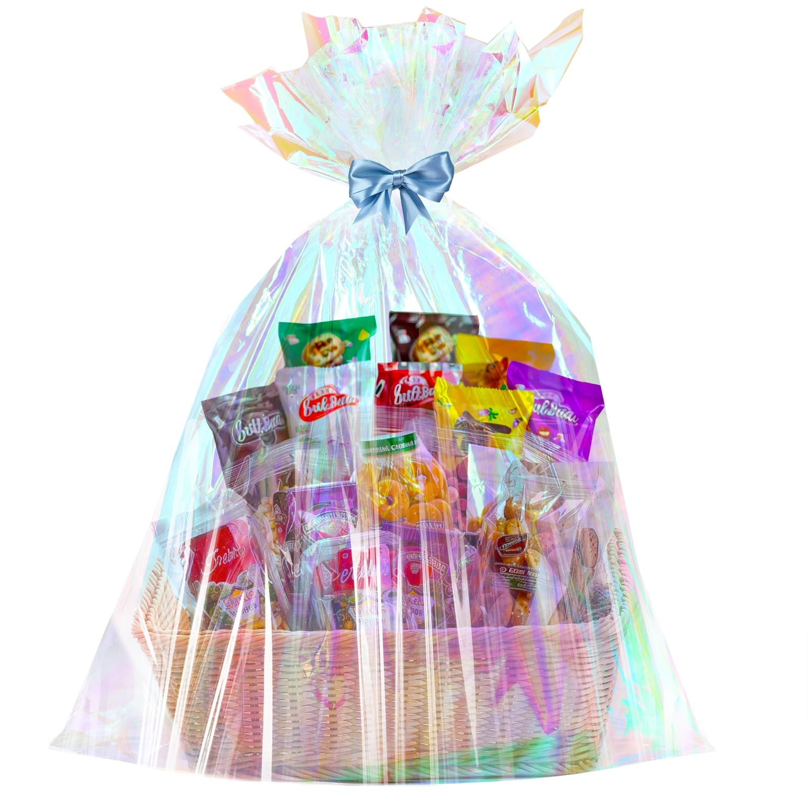 Iridescent Extra Large Cellophane Bags 40x50 Inch 3 PCS Cellophane Treat Bags Cellophane Wrap For Gift Baskets 2.5 Mil Thick