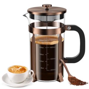 french press coffee maker, 34 ounce 1 liter, stainless steel, cold brew heat resistant borosilicate glass espresso coffee & tea maker with 4 filter